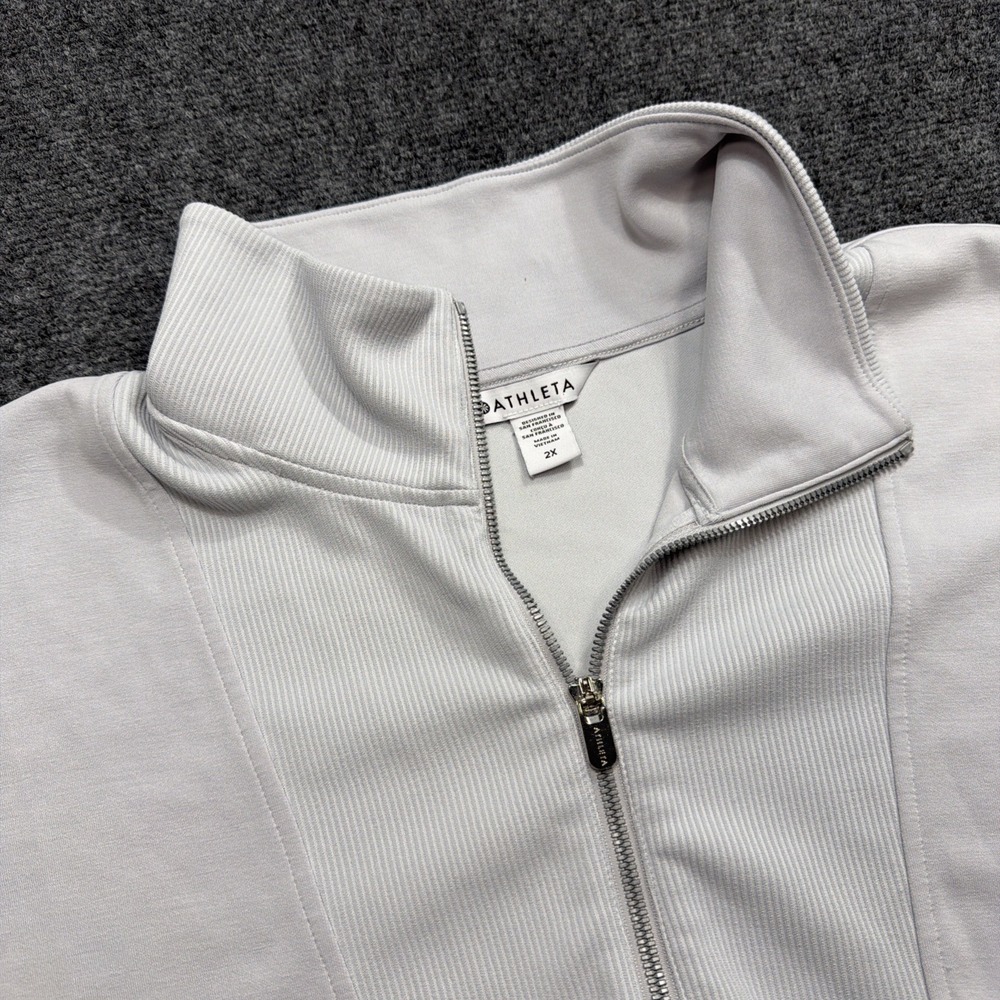 Athleta Womens 2X Plus Seasoft Ribbed 1/4 Zip Pullover Gray Stretch Modern Comfy